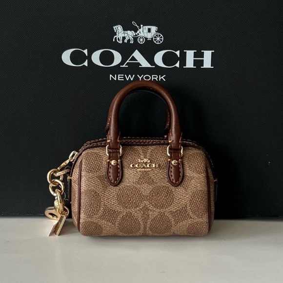 Coach Brown Mini Rowan Satchel Bag Charm Brown Signature CX068 - Picture 3 of 3